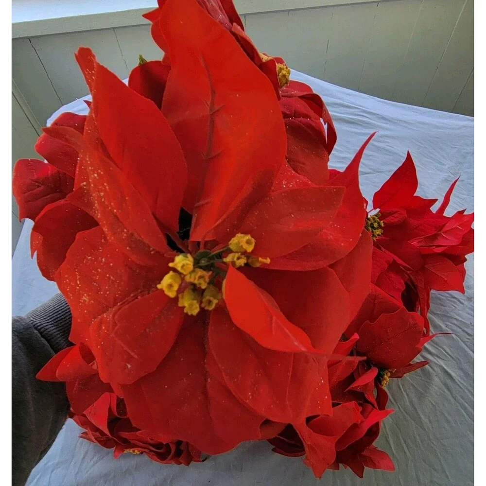 Poinsettias Artificial Christmas Flowers Artificial Decorations - 4 Bunches